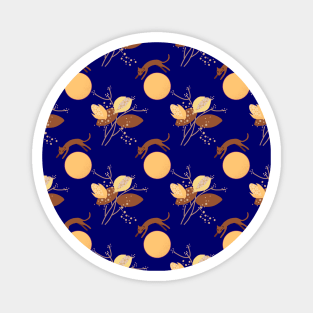 A cat flying over the moon and garden Magnet